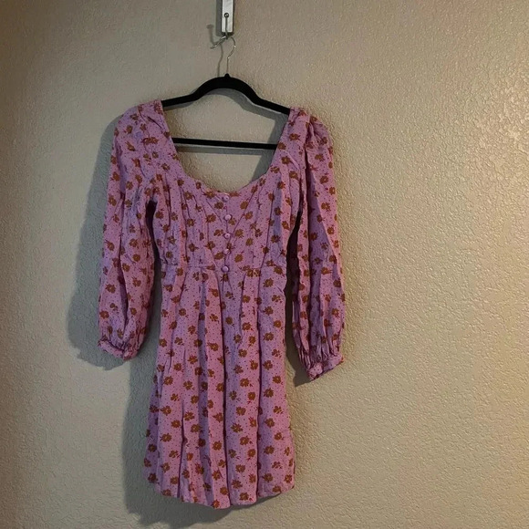 Billabong Heartland Dress Babydoll Floral Purple Small Beach Mini Dress - Picture 3 of 7
